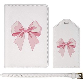Azeeda 'Pink Bow' Passport Cover & Luggage Tag Travel Set (PA00032936)