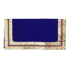 Blue Velvet Pooja Cloth Mat Aasan Decorative Cloth (Size: -18 Inches x 18 Inches) for Multipurpose Indian Traditional Cultural Pooja Festival Ethnic Decorations Item and Pooja Article Laxmi
