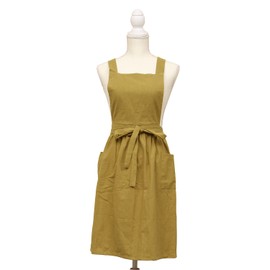 Fuji Boeki 17641 Apron Dress Apron, Width 30.3 - 49.2 x Height 33.5 inches (77 - 125 x 85 cm), Moss, 100% Cotton, Washable, Solid Color, With Pockets