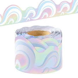 BeYumi Ocean Waves Border Trim - 65ft Summer Waves Holographic Straight Rolled Border Trim Summer Wavy Iridescent Bulletin Board Set School Classroom Office Chalkboard Door Wall Beach Party Decoration