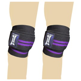 TMA Weight Lifting Knee Wraps Support Knee Gym Training Power Strap 78" Long (Black/Purple)