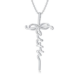LABBAO Diamond Faith Cross Necklace for Women 925 Sterling Silver Christian Pendant Necklace with Lab-Grown Diamond Jewellery Gifts, Diamond Sterling Silver, Diamond