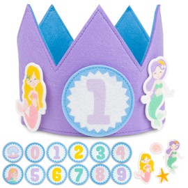 BONNYCO Mermaid Birthday Crown with Interchangeable Numbers from 0 to 9 & Themed Figures 1st Birthday Gifts for Girls, Sea Birthday Hat, Mermaid Party Decorations, 1st Birthday Crown, Carnival