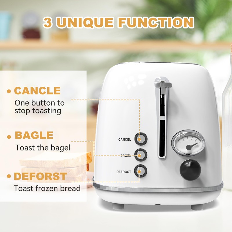 Toaster 2 slice,Retro Stainless Steel Toaster with 6 Settings, 1.5