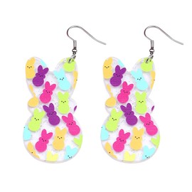 Easter Earrings Acrylic Glitter Bunny Rabbit Drop Dangle Earrings for Women Cute Easter Holiday Gifts-C