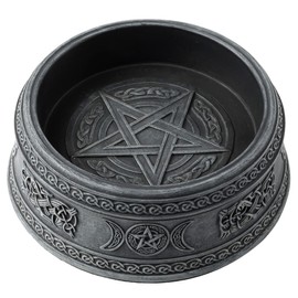 Veronese Design 5 1/2 Triple Moon Pentagram Round Container Resin Hand Painted Finish With Glass Ashtray
