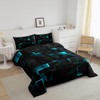 Erosebridal Black Teal Comforter Set Full Neon Turquoise Geometric Checkered
