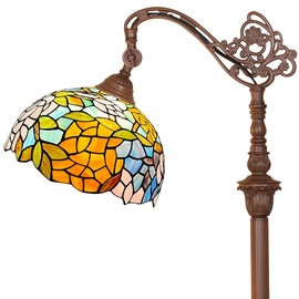 Capulina Tiffany Floor Lamp 62 Inches Tall Wisteria Style Stained Glass Soft Light Arched Gooseneck Adjustable Angle Reading Lamp for Living Room Bedroom Home Office
