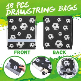 Reginary 18 Pcs Soccer Drawstring Bag and 18 Pcs Soccer Bracelet Bulk, Soccer Goodie Bags Party Favor Bags Soccer Drawstring Backpack Adjustable Braided Soccer Charm Bracelet for Boys Girls (Stylish)