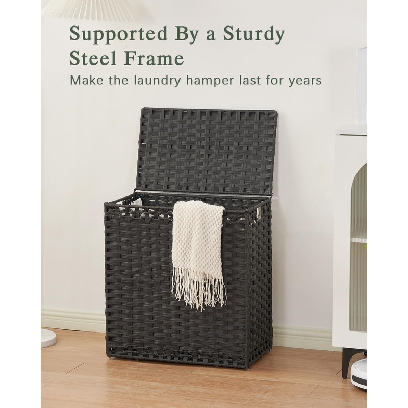 SETVSON Laundry Hamper with Lid Wicker Laundry Basket 112L, Black