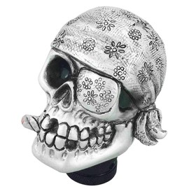 Abfer Skull Shifter Knob Car Stick Head Gear Knob for Shift One-Eyed Pirate Shape Fit Most Automatic Manual Transmission Vehicle (Silver)