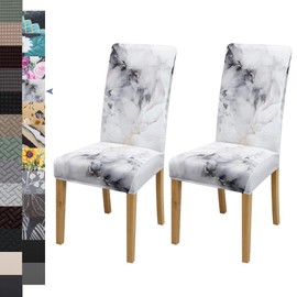 BIETYONE Dining Chair Cover,Dining Room Chair Covers Set of 2,Stretch Kitchen Chair Cover,Washable Dining Chair Cover,Parsons Chair Slipcovers Protective,for Home,Restaurant,Banquet(Marble White)