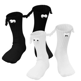 Ksndurn Magnetic Socks, Hand in Hand Socks, 2 Pairs, Magnetic Socks, 3D Doll Pair Socks, Unisex, Funny Pair Holding Hands Sock for Couples, Black and White