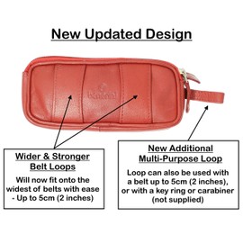 Soft Red Goat Leather Double Spectacle Glasses Case with Belt Loops - Key Ring Loop