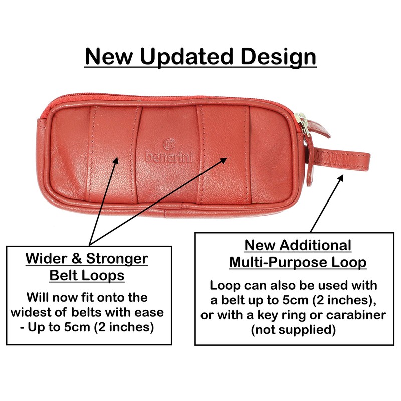Soft Red Goat Leather Double Spectacle Glasses Case with Belt