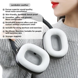 Earrock Lambskin Ear Pads for AirPods Max Headphones Sheepskin Leather Earpads Replacement with Memory Foam and Magnet Sweat Proof& Excellent Noise Isolation White
