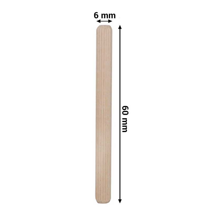 SKIR'CO (Pack of 100) Wooden Dowels 6x60mm Grooved Wood Dowels