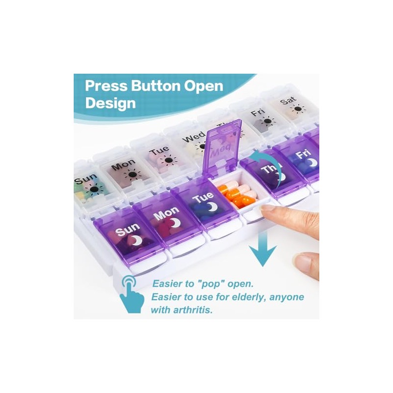 Shintop Am Pm Pill Organizer 7 Day, Push Button Weekly
