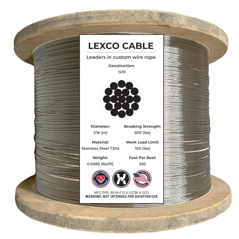 Cable 1/16 1x19 Stainless Steel Wire Rope Cable T304 (250,