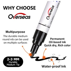 Overseas Permanent Paint Pens Blue Markers - 2 Pack Single color Oil Based Paint Markers, Medium Tip, Quick Drying and Waterproof Marker Pen for Metal, Rock Painting, Wood, Plastic, Canvas, Mugs