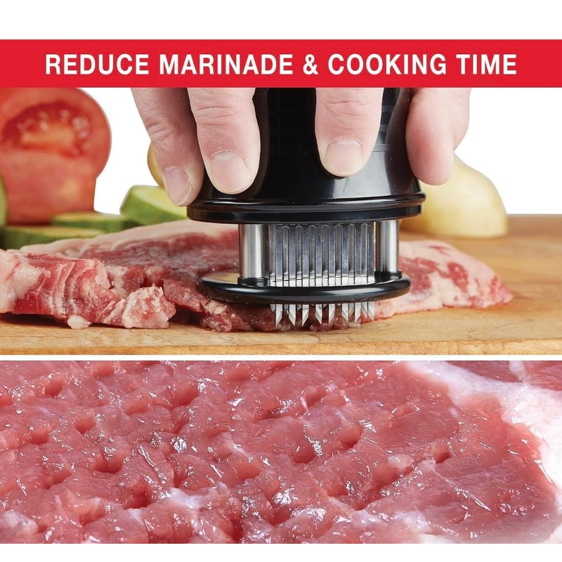 Vidalia Professional Meat Tenderizer, Stainless Steel Blades, Safety Lock, Clear