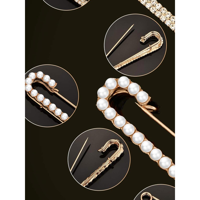 Women Brooch Pins Sweater Shawl Clips Faux Crystal and Pearl