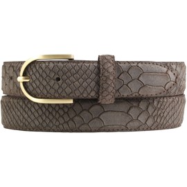 BELTINGER Women's Belt with Python Embossing and Gold Buckle 3 cm Leather Belt for Women 30 mm Snake Look Snake Pattern, Brown, Gold