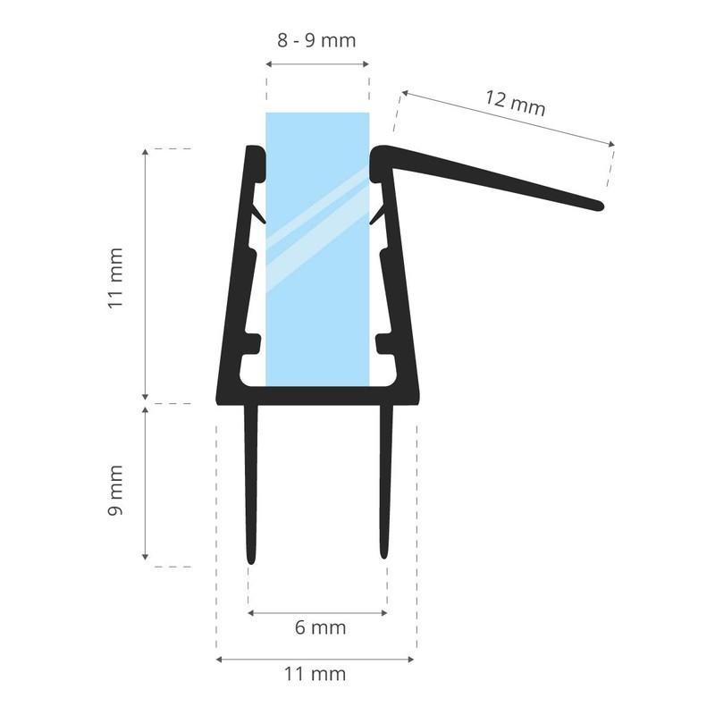 STEIGNER Shower Seal 50cm Glass Thickness 8/9mm Straight PVC Replacement