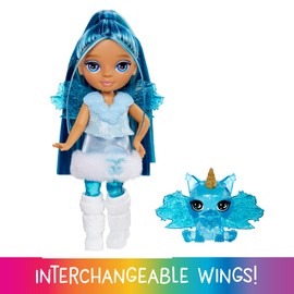 Rainbow High Littles Rainbow Fantasy Fairies & Pet - Sapphire, Blue - 14 cm Small, Movable Doll & Fantasy Dog with Interchangeable Fairy Wings, Cute Gift for Children from 4