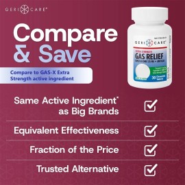 Geri-Care Extra Strength Gas Relief 30 Chewable Tablets, Mint, Exp 2/2026, S5