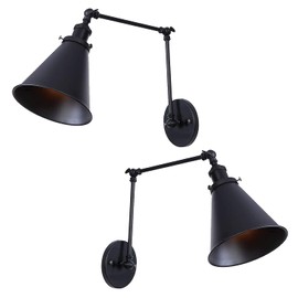 LZoahi Black Industrial Wall Sconces Wall Mounted Light Swing Arm Angle Adjustable Wall Sconce Farmhouse Style Wall Lamp Harwire Set of Two