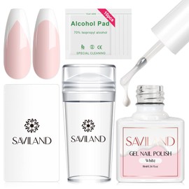 Saviland French Manicure Kit: French Tip Nail Stamp with White Gel Nail Polish Set, Jelly Silicone Nail Stamper Nail Stamper Kit for French Nails Home DIY Nail Salon | SAVILAND