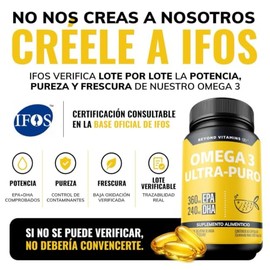 Omega 3 Premium 1000mg Certificado IFOS | Aceite de Pescado como TG | Alta Pureza y Concentración con Certificados Internacionales | Suplemento Alimen