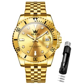 OLEVS Gold Watches for Men Diamond Business Dress Analog Quartz Two Tone Stainless Steel Mens Wrist Watches with Date Waterproof Luminous Montre Homme