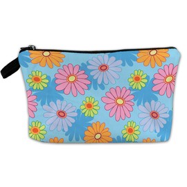 BOONEST Blue Floral Flower Makeup Cosmetic Bag Pink Aesthetic Pouch Organizer Small Compact Cute Travel Mini Portable Beauty Toiletry Make Up Brush Storage Purse Case Women Teen Girl Waterproof Zipper