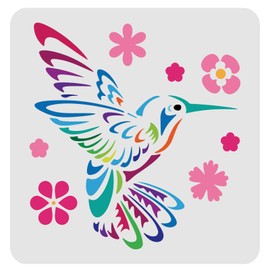 FINGERINSPIRE Hummingbird Stencil Decoration Stencil 30 x 30 cm Bird Flower Painting Stencil Square Reusable Stencils for Create DIY Crafts and Decor