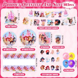 103 Pieces Princess Birthday Party Decoration, Birthday Balloons, Birthday Table Decoration, Party Tableware for Children Party Decoration