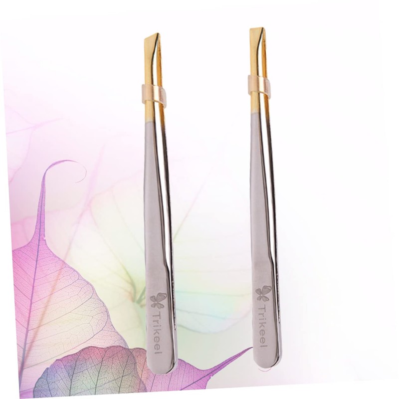 Ipetboom 1set Electroplated Stainless Steel Eyebrow Tweezers with Flat Mouth