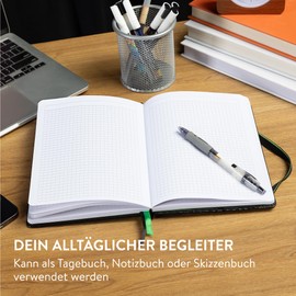 WINTEX Notebook in DIN A5 Squared with 88 Pages - Faux Leather Hardcover Notebook - Notebook Writing Book - Bullet Journal for School or Work - Note Book in Black