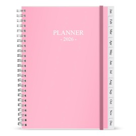 2026 Planner - Monthly Planner Runs January 2026 to December 2026, 6.25" x 8.25", 12 Monthly Tabs, 14 Notes Page, Inner Pocket, Flexible Cover with Twin-Wire Binding, Planners 2026, Pink