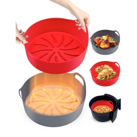 Mastery Mart 5-8QT Reusable Silicone Air Fryer Liners -8 Inch, 2 Pcs Air Fryer Silicone Basket/Pot, Durable/Easy to Clean Silicone Baking Tray for 3-8QT Air Fryer, Microwave, Oven, Steamer