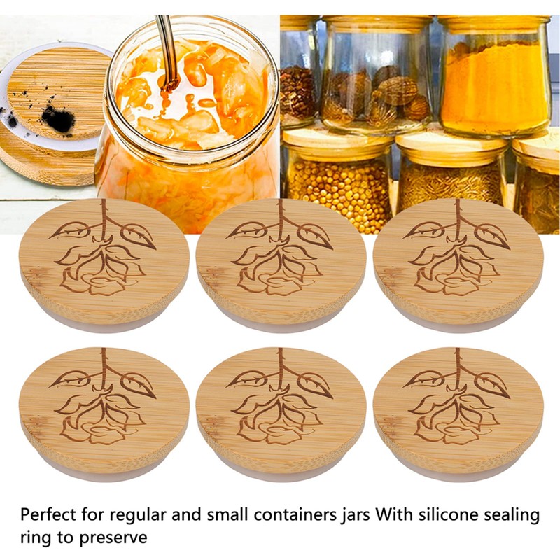 6Pcs Jar Wood Lid Set Easy to Clean Storage Jar