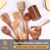 Oidnvay 9 PCS Wooden Spoons for Cooking, Utensils With Holder,
