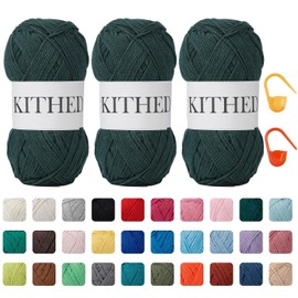 KITHED Cotton Yarn，10.5oz，526yard，3 Pack ，Soft Yarn for Crocheting and Knitting (10 Dark Green)
