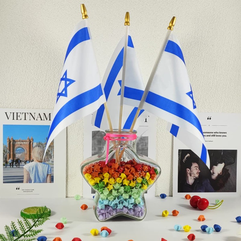 QQSD Israel Small Flag Israeli Stick Mini Hand Held Flags