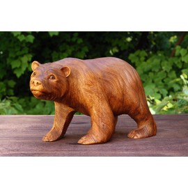 G6 Collection 11" Wooden Hand Carved Bear Statue Handcrafted Handmade Figurine Sculpture Lodge Cabin Outdoor Indoor Decorative Home Decor Accent Decoration Walking Bear