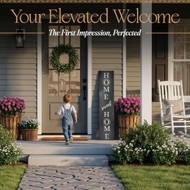 DECOLURE Welcome Sign for Front Porch - Tall Solid Wood Porch Door Sign with 10 Magnetic Seasonal & Holiday Pieces, Rustic Farmhouse Outdoor Decor for Year Round Welcoming Entryway (Porch Black)