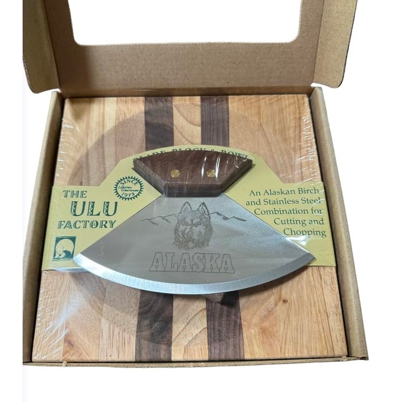 Yupik Ulu Knife/Bowl Set Walnut Handle w/ 6" Wolf Head