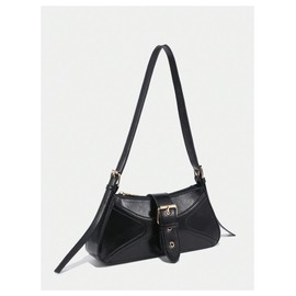 Verdusa Women's Leopard Print PU Leather Shoulder Bag Vintage Zipper Underarm Bags Black One-Size