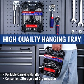 WORKPRO 32-Piece SAE & Metric Combination Wrench Set, 12 PT Regular and Stubby Wrenches set with Organizer Tray, Cr-V Steel Mirror Chrome Polished